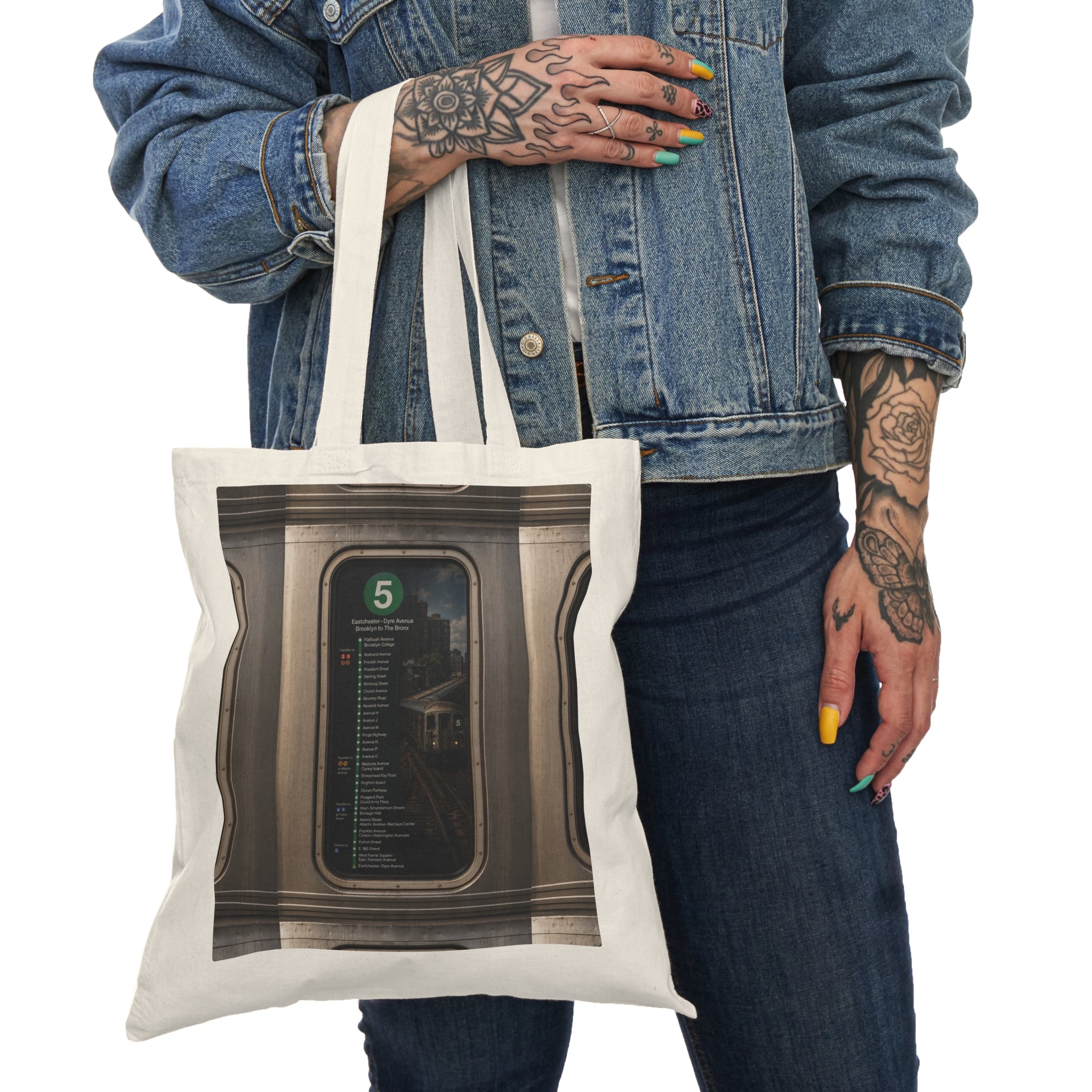 5 Train Natural Tote Bag